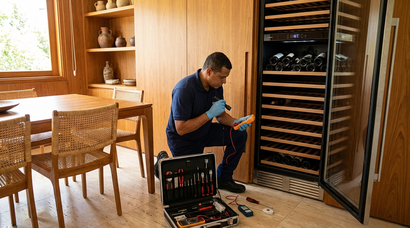 Substituição de termostato em adega climatizada em visita técnica em Contagem‑MG