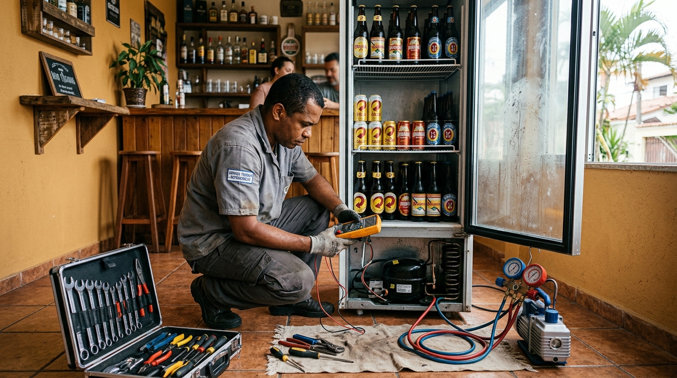 Substituição de termostato de cervejeira em serviço técnico em Contagem‑MG