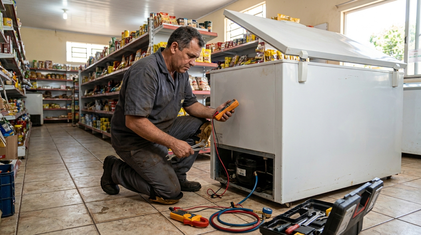 Substituição de termostato de freezer em visita técnica em Contagem‑MG